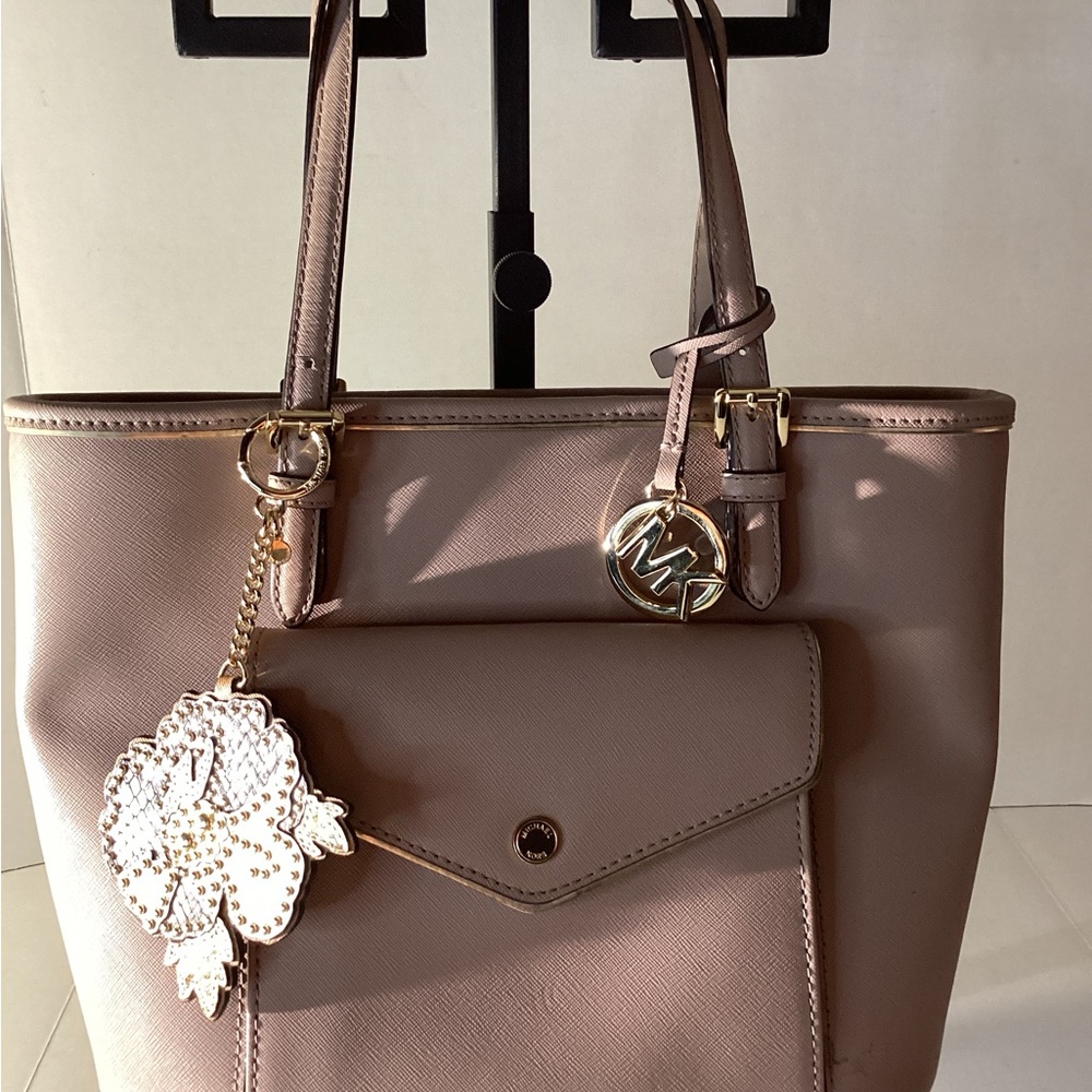 Michael Kors Beige Tote with Gold Accents